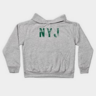 NYJ in Distressed Green text Kids Hoodie